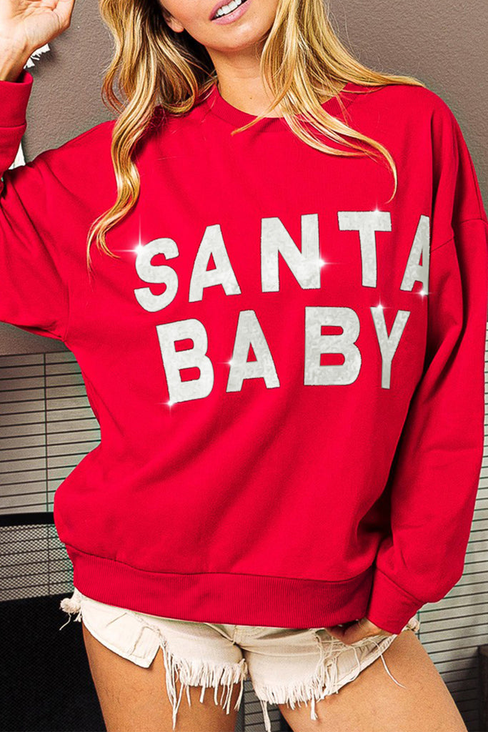 Red Glitter Santa Baby Christmas Sweatshirt