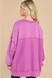 Purple Patchwork Exposed Seam Henley Sweatshirt