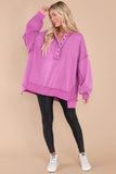 Purple Patchwork Exposed Seam Henley Sweatshirt