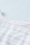 Striped Print Loose Fit V Neck Short Sleeve Blouse
