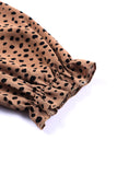Khaki Leopard 3/4 Ruffle Sleeve Frill Neck Blouse