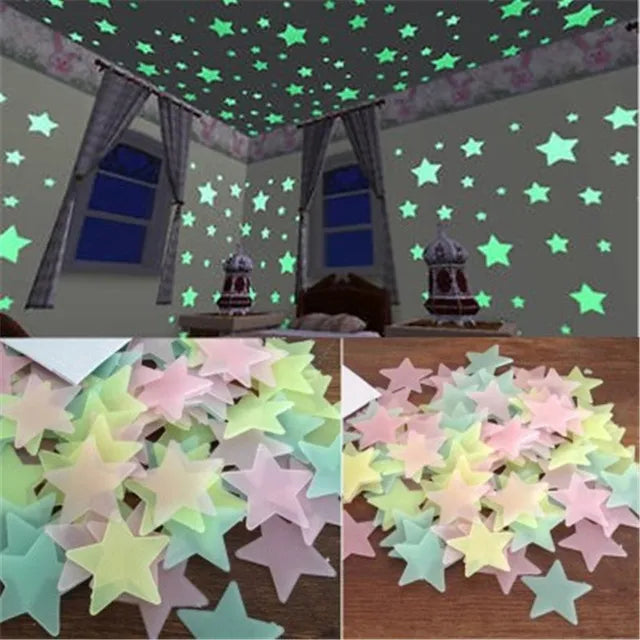 50pcs 3D Stars Glow In The Dark Wall Stickers For Home Decor