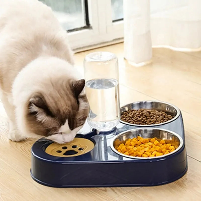 3In1 Pet Dog Cat Food Bowl with Bottle Automatic Drinking Feeder