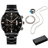 5pcs Necklace Bracelet Ring Watches For Fashion Luxury Men