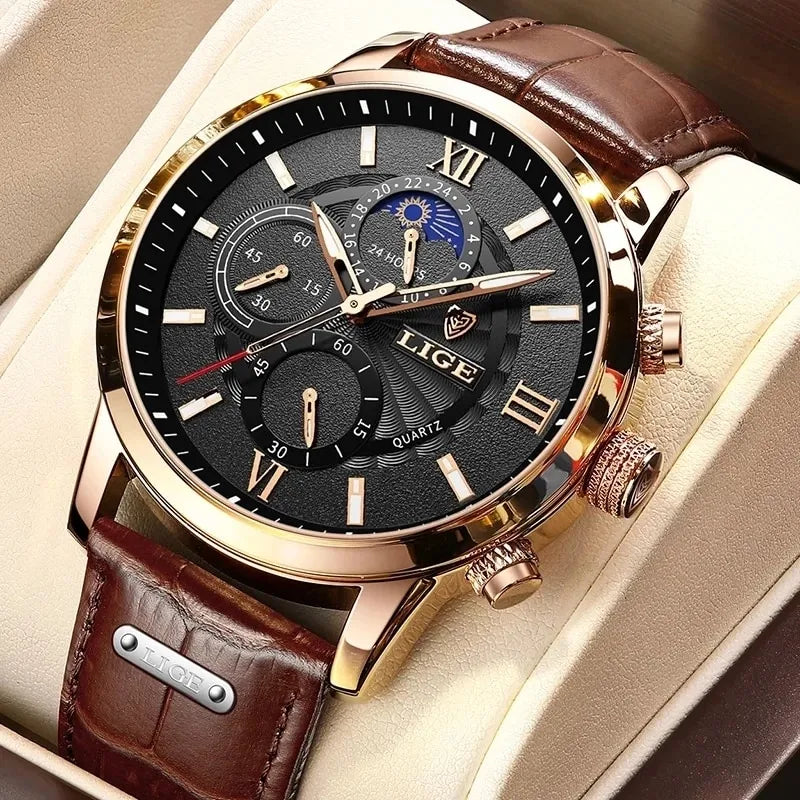 2023 New Mens Watches Top Brand Luxury Brown Leather