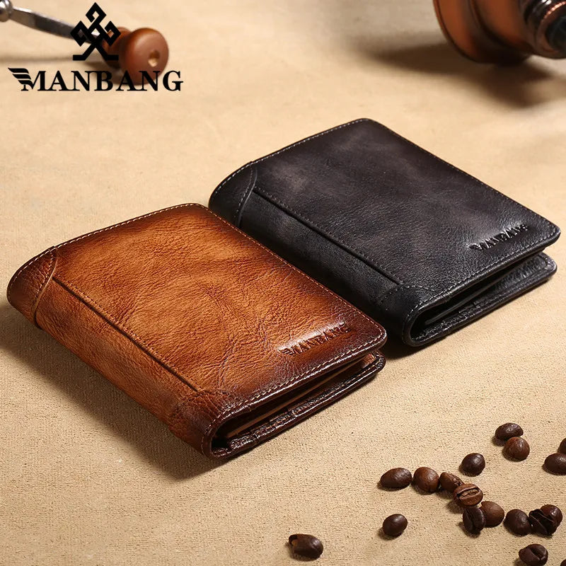 Manbang Men's Wallets RFID Genuine Leather For Men