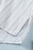 Striped Print Loose Fit V Neck Short Sleeve Blouse