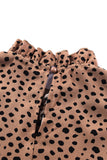 Khaki Leopard 3/4 Ruffle Sleeve Frill Neck Blouse